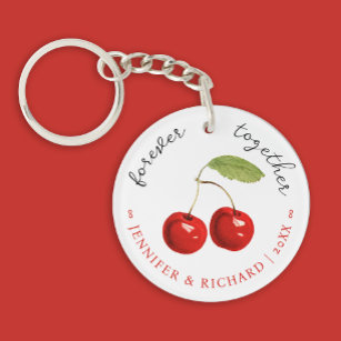 Cute Forever Together Love Words And Red Cherries  Key Ring