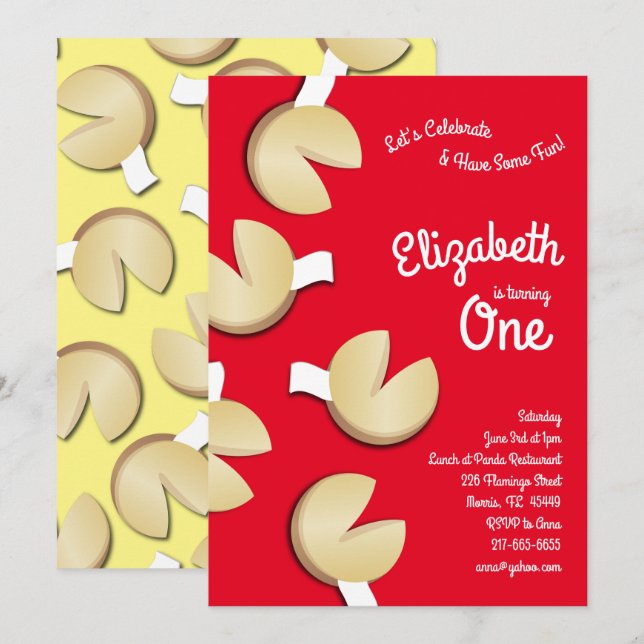 Cute Fortune Cookies Kids 1st Birthday Party Invitation (Front/Back)