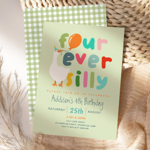 Cute “Four Ever Silly” 4th Birthday Farm Goose Invitation