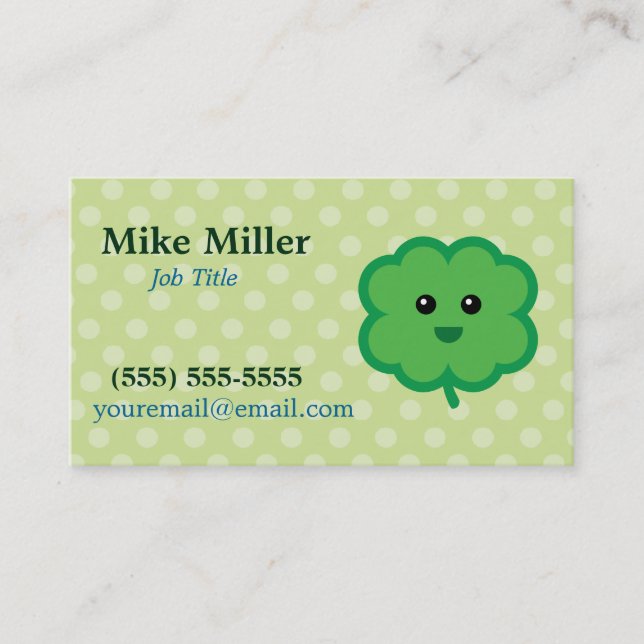 Cute Four Leaf Clover Business Card (Front)