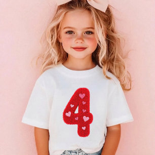 Cute Fourth Birthday Girl Hearts   Red Fluffy 4th T-Shirt