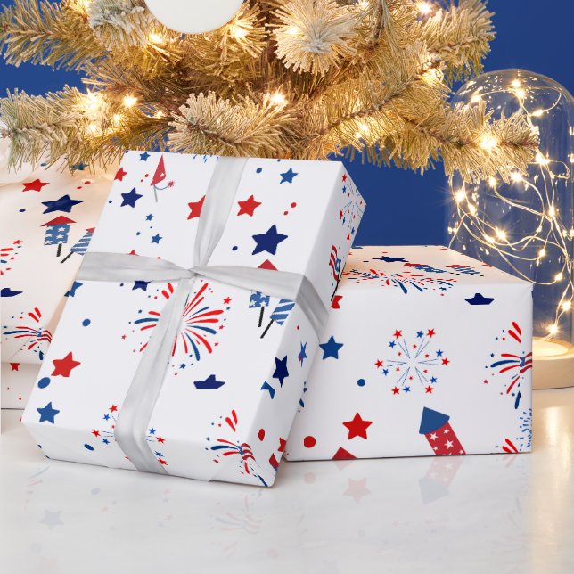 Cute Fourth of July Patriotic Pattern Wrapping Paper (Holidays)