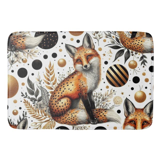Cute Fox and Dots Seamless Bath Mat (Front)