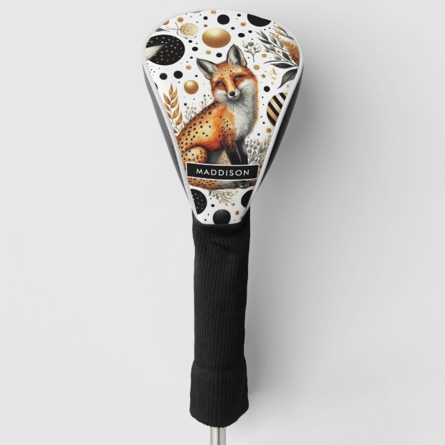 Cute Fox and Dots Seamless Golf Head Cover (Front)