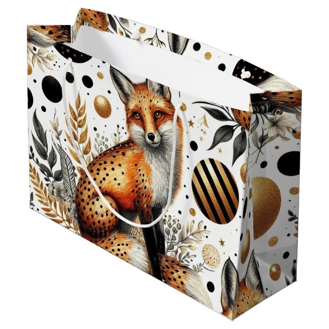Cute Fox and Dots Seamless Large Gift Bag (Back Angled)