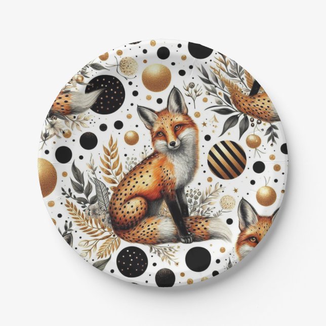 Cute Fox and Dots Seamless Paper Plate (Front)