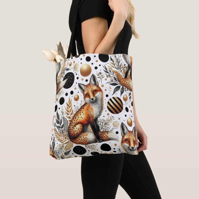 Cute Fox and Dots Seamless Tote Bag (Close Up)
