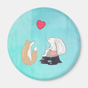 Cute Fox and Rabbit Forest Creatures with a Heart Magnet