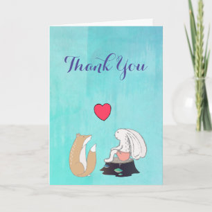 Cute Fox and Rabbit Illustration Thank You Card