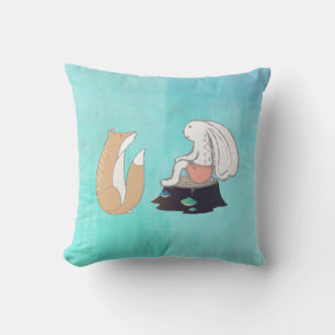 Cute Fox and Rabbit Woodland Creatures Drawing Cushion