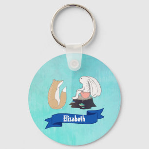Cute Fox and Rabbit Woodland Creatures Drawing Key Ring