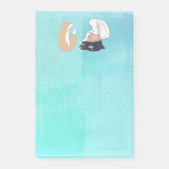 Cute Fox and Rabbit Woodland Creatures Drawing Post-it Notes (Front)