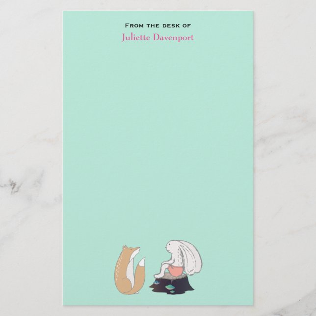 Cute Fox and Rabbit Woodland Creatures Drawing Stationery (Front)