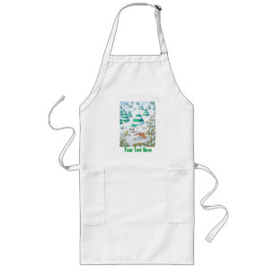 cute fox and rabbits christmas snow scene long apron