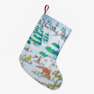 cute fox and rabbits christmas snow scene small christmas stocking