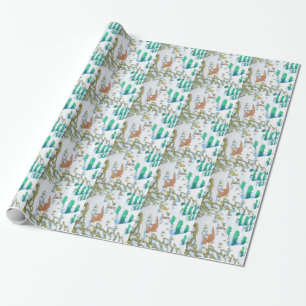 cute fox and rabbits christmas snow scene wrapping paper