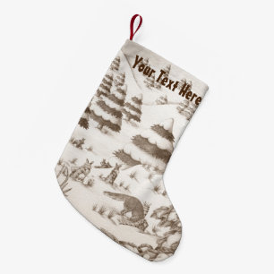 cute fox and rabbits playing seasonal snow scene small christmas stocking