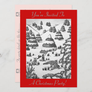 cute fox and rabbits snow scene art invitation