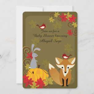 Cute Fox and Woodland Animal Fall Baby Shower Invitation