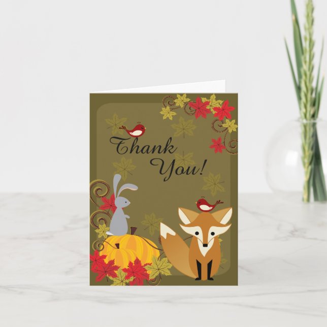 Cute Fox and Woodland Animals Autumn Thank You Card (Front)