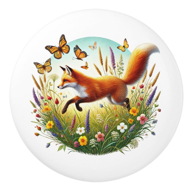 Cute fox animal lovers  ceramic knob (Front)