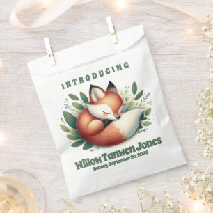 Cute Fox Asleep in Leaves Baby Shower Favour Bag