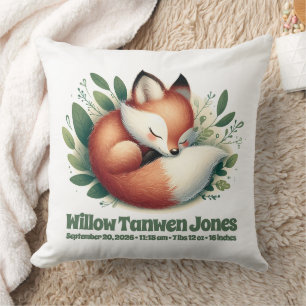 Cute Fox Asleep in Leaves Natal Cushion
