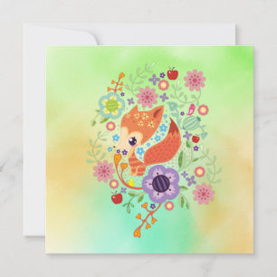 Cute Fox Baby Art Animal With Floral 