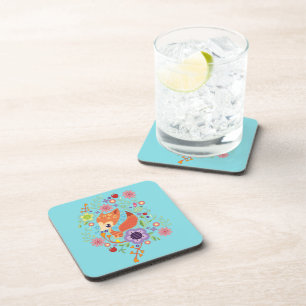 Cute Fox Baby Art Animal With Floral Air Freshene Coaster