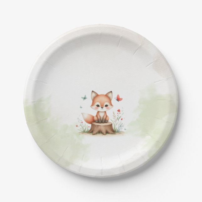 Cute fox baby shower  paper plate (Front)