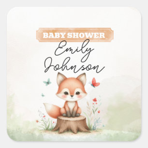 Cute fox baby shower square sticker