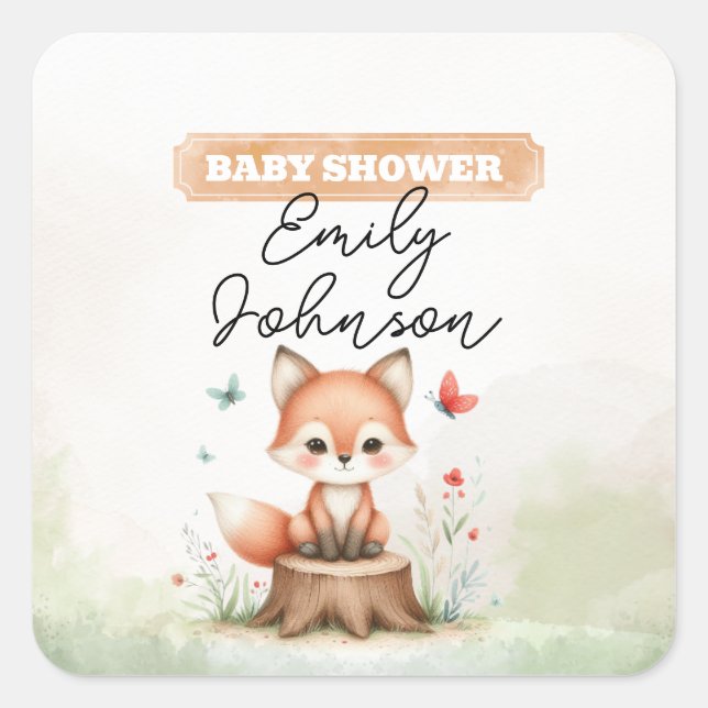 Cute fox baby shower  square sticker (Front)