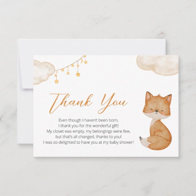 Cute Fox Baby Shower Thank You Card (Front)