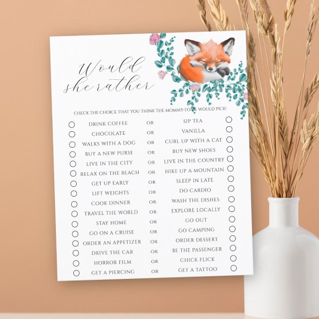 Cute fox baby shower - Would She Rather game (Creator Uploaded)