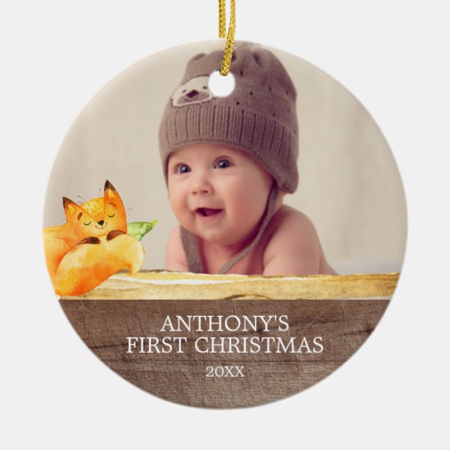 Cute Fox Baby's 1St Photo Christmas Ornament (Front)