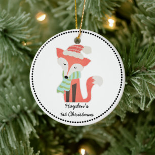 Cute Fox Baby's Christmas Winter Woodland Rustic Ceramic Tree Decoration