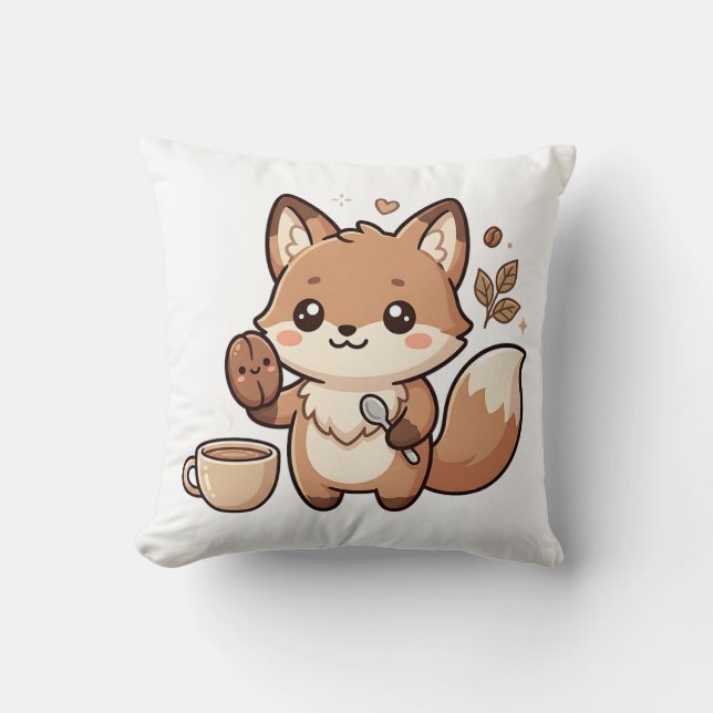 Cute Fox Bean Spoon Throw Pillow (Front)