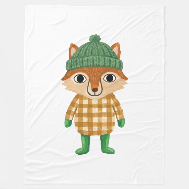 Cute Fox Beanie Blanket – Rustic Gingham Print (Front)