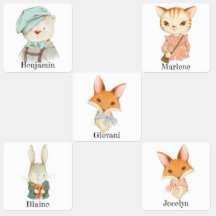 Cute fox bear bunny watercolor back to school