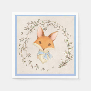 Cute Fox Blue Floral Boy Napkin