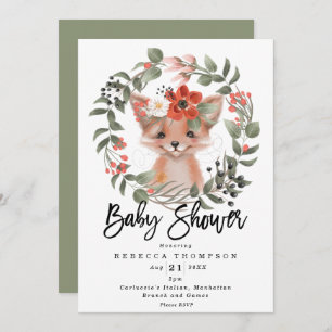 cute fox boho floral modern baby shower invitation