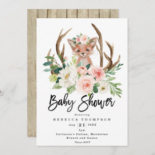 cute fox boho floral modern baby shower invitation