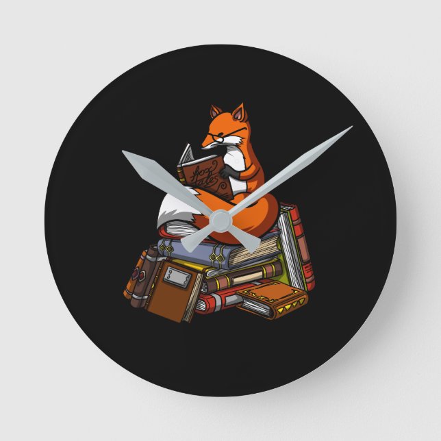 Cute Fox Book Reading Animal Round Clock (Front)