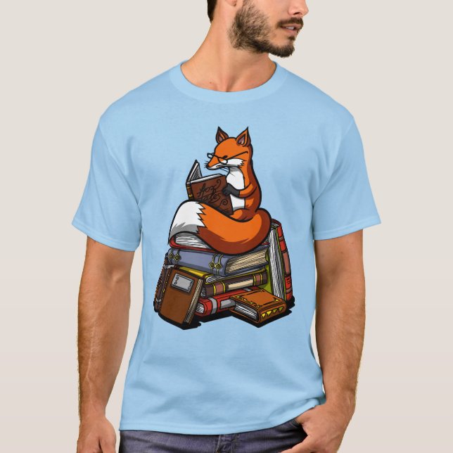 Cute Fox Book Reading Animal T-Shirt (Front)
