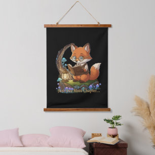 Cute Fox Bookworm "Just One More Chapter" Whimsic Hanging Tapestry