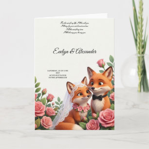 Cute Fox Bride and Groom Blush Pink Floral Card