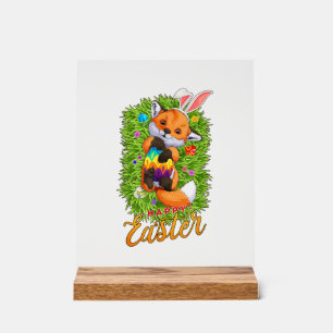 Cute Fox Bunny Ears Happy Easter Fox with Easter E Acrylic Sign