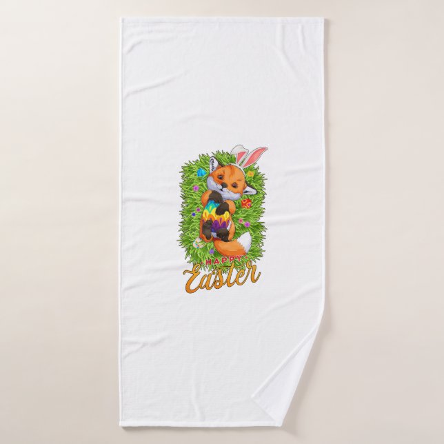 Cute Fox Bunny Ears Happy Easter Fox with Easter E Bath Towel (Bath Towel)