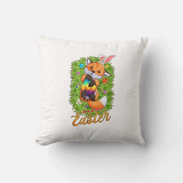 Cute Fox Bunny Ears Happy Easter Fox with Easter E Cushion (Front)