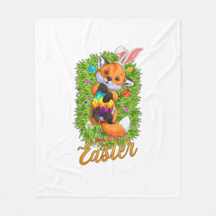 Cute Fox Bunny Ears Happy Easter Fox with Easter E Fleece Blanket